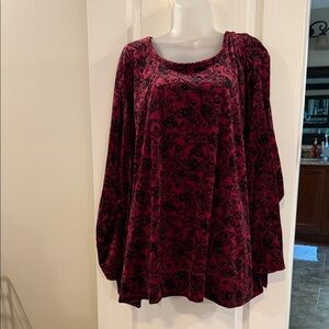 Woman Within Burgundy and Black Paisley Tunic